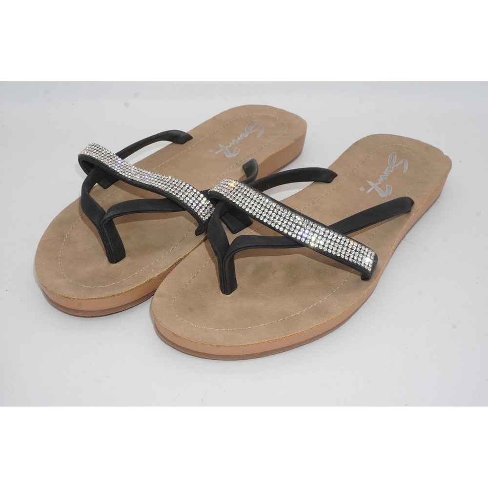 Seven7 Sandals Womens Size 9 EU 40 Black‎ Rhinestone Thong Flip Flop Dressy